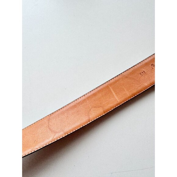 Vintage AQUASCUTUM Navy Blue Leather Large Gold Buckle Waist Belt, Size S - Picture 11 of 16